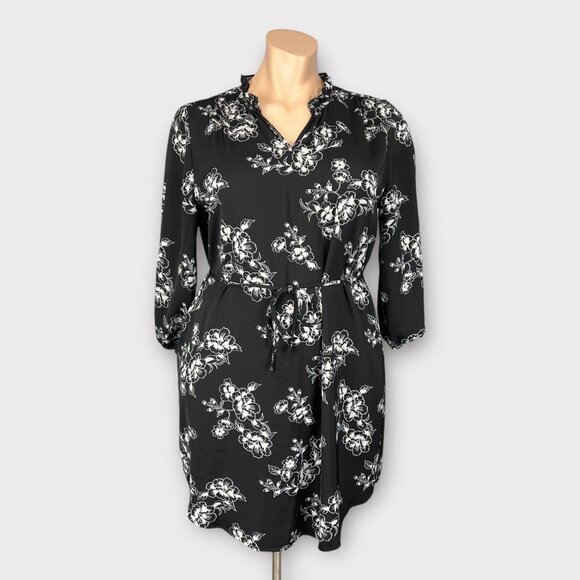 41 Hawthorn Womens Plus Black Lacey Floral Ruffle Detail Dress V Neck size XXL - Picture 1 of 14
